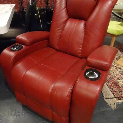 ELECTRIC RED LEATHER RECLINER WITH LIGHTED CUPHOLDERS AND ELECTRIC HEADREST