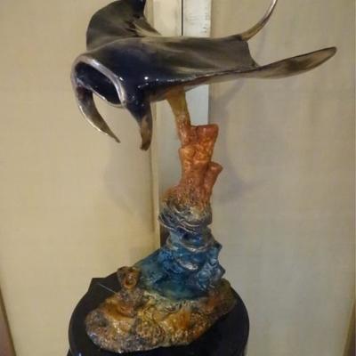 PATINATED BRONZE STINGRAY SCULPTURE ON MARBLE BASE - AT A FRACTION OF LAS OLAS GALLERY PRICES!