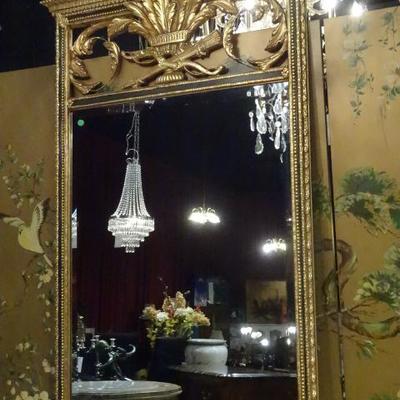 LARGE GOLD GILT WOOD AND GESSO MIRROR