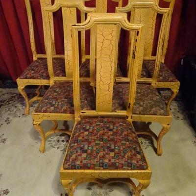 6 YELLOW CRAQUELURE FINISH DINING CHAIRS