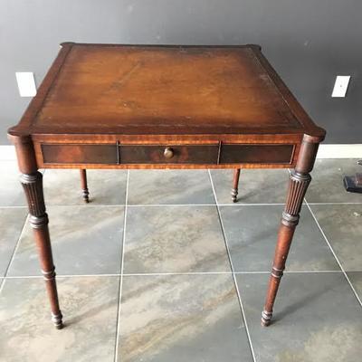 ANTIQUE LOUIS XVI STYLE GAME TABLE WITH EMBOSSED LEATHER TOP