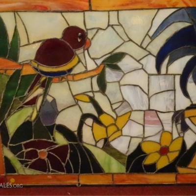 ORIGINAL STAINED GLASS PANEL, BIRD AND FLOWERS