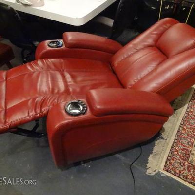 ELECTRIC RED LEATHER RECLINER WITH LIGHTED CUPHOLDERS AND ELECTRIC HEADREST