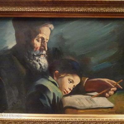 OIL PAINTING ON CANVAS, MAN AND CHILD