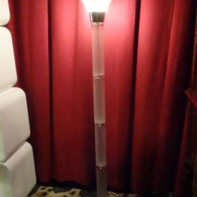 FROSTED AND CLEAR LUCITE TORCHIERE FLOOR LAMP