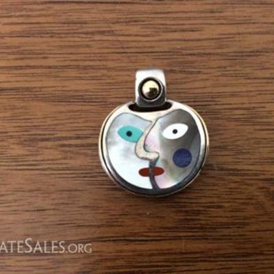 Eric Grossbardt Picasso Style Sterling Pendant with 18K Trim