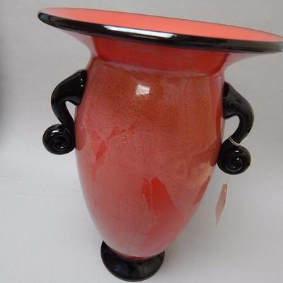 Art glass vase with applied handles