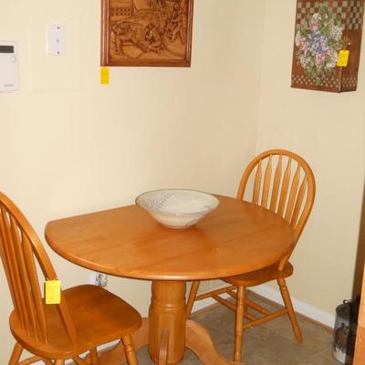 dropleaf table w/2 chairs, Dale Earnhardt plaque, etc.