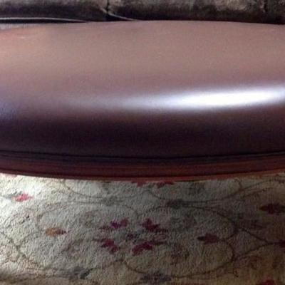 Brunschwig and Fils Leather Upholstered Oval Ottoman 43â€ X 28â€