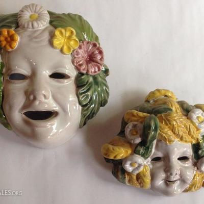 Hand made in Italy Wall Hanging Terra Cotta Mask with Flowers