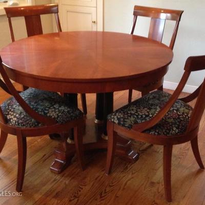 Ethan Allen Empire style dining Table & 4 Chairs custom upholstered
