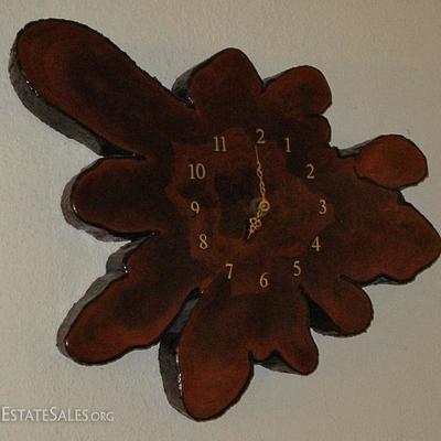 Large Cypress Slab Cut Hand Made Wall Clock