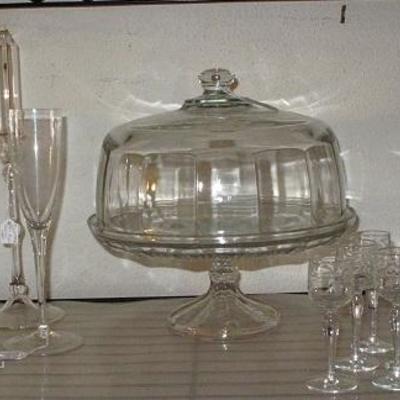 Crystal & Glassware: Crystal Liqueur Decanters, Stemware and Cake Stand with Dome Lid