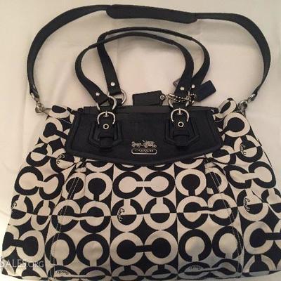 Authentic Coach Madison Box Op Art Carry All White and Black