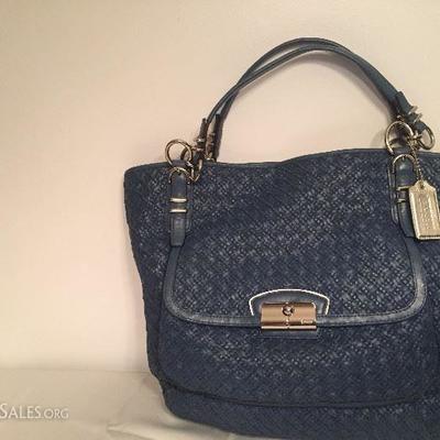 Authentic Coach Woven Leather Tote - Navy. Like new.
