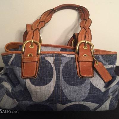 Authentic Coach Tonal Signature Zip Satchel in Denim
