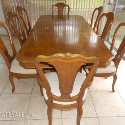 HHH003 Vintage Solid Wood Dining Table & Eight Wood Chairs
