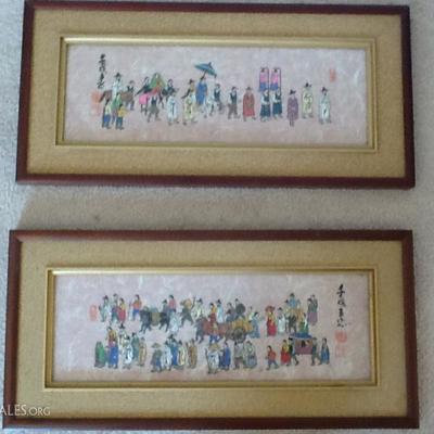 Lot 055. Set of Two Hand Painted Asian Walking Scene

 Good condition framed hand painted asian walking scenes. Small scratches on the...