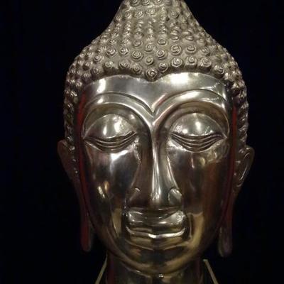 LARGE ALUMINUM BUDDHA HEAD SCULPTURE