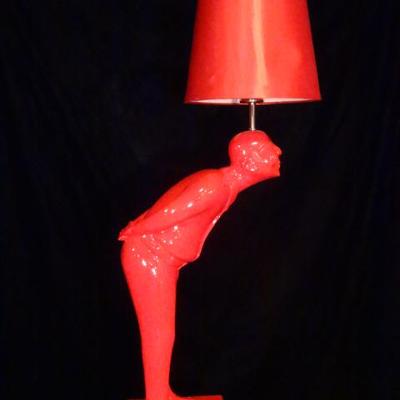 NEW RED BOWING MAN LAMP, 33 INCHES TALL - WELCOME GUEST LAMP