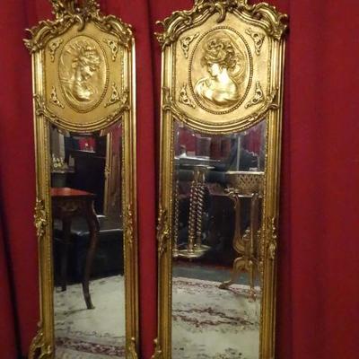 2 LARGE GILT WOOD MIRRORS WITH CAMEO MEDALLIONS