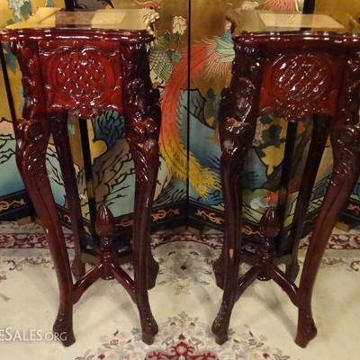 PAIR CHINESE MARBLE TOP PEDESTALS