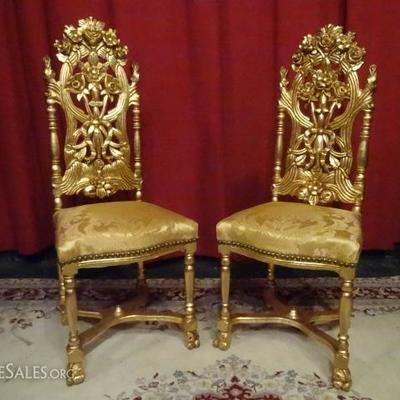 PAIR ROCOCO GOLD GILT WOOD CHAIRS