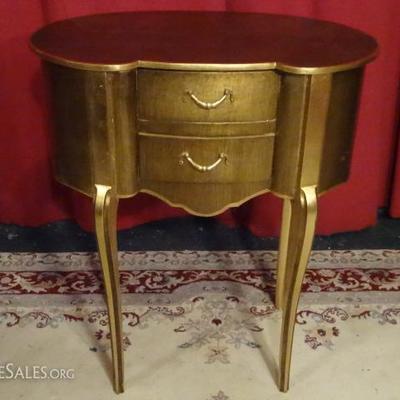 GOLD FINISH KIDNEY SHAPE TABLE WITH 2 DRAWERS