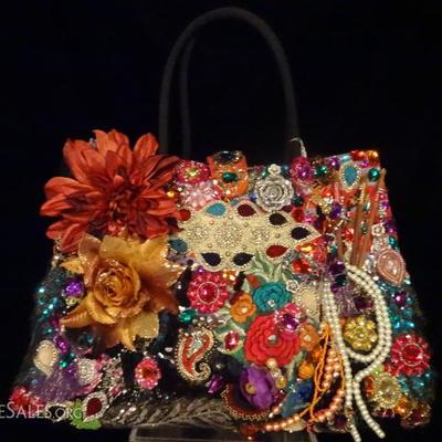 NEW LOUIS ASSCHLER TOTE BAG, ELABORATELY BEADED AND EMBROIDERED, ONE OF A KIND!  NEVER USED, TAGS STILL ATTACHED