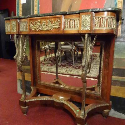 FRENCH EMPIRE STYLE CONSOLE WITH GILT METAL SWANS