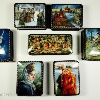7 HAND PAINTED RUSSIAN LACQUER BOXES