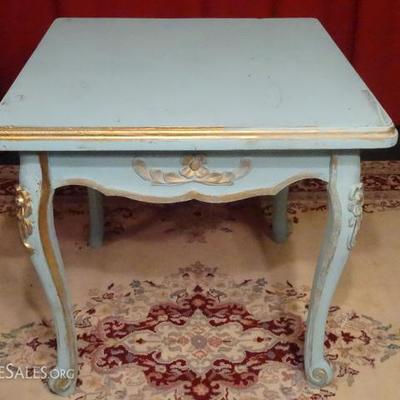 FRENCH STYLE TABLE IN PALE BLUE AND GOLD