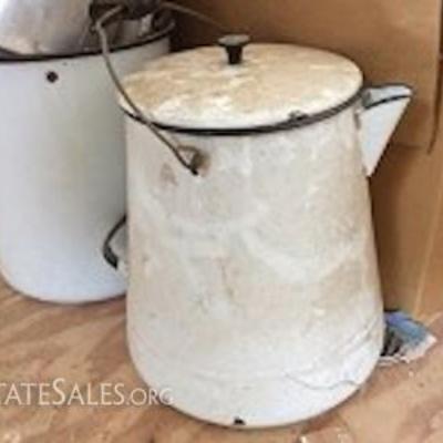 Vintage Enamel Coffee Pot and Stock Pot