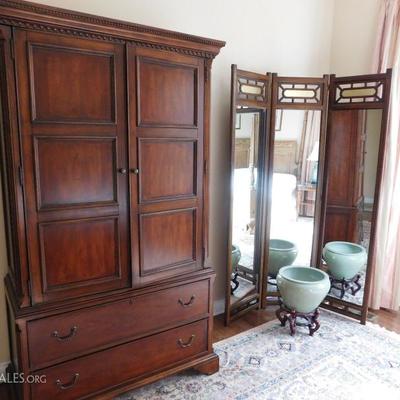 entertainment armoire  and Chippendale room divider mirror