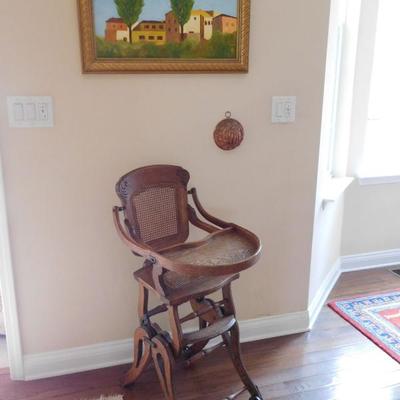 antique high chair that converts into stroller and rocker