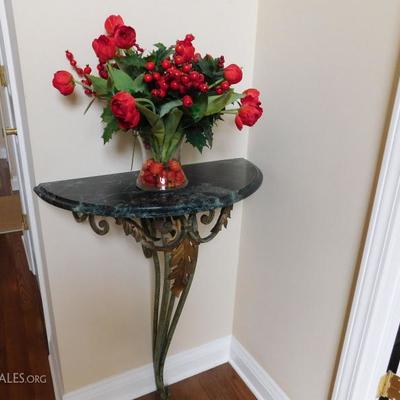 one of two marble topped shelf tables