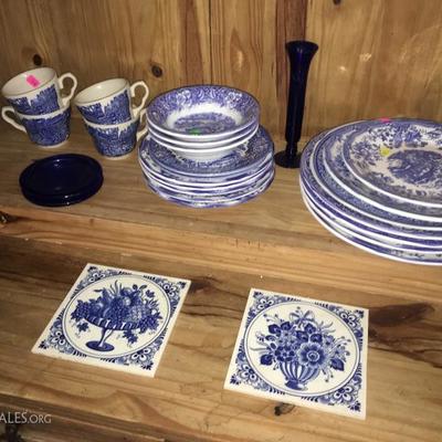 Blue and white antique dishes.