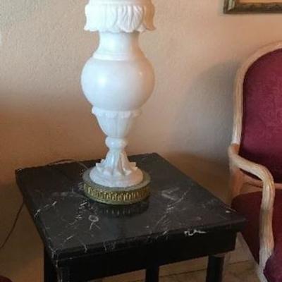 Tall, carved alabaster table lamps (pr)