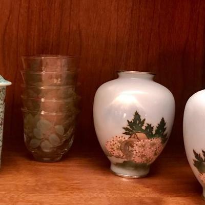 Beautiful set of Japanese enameled vases.
