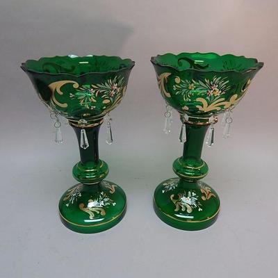 Pr. Bohemian Green Glass Lusters