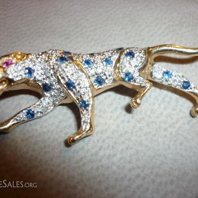 Diamond and colored stone leopard inspired by Cartier