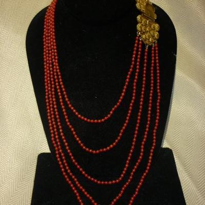 NATURAL RED CORAL NECKLACE WITH 24k CLASP.  WOW!