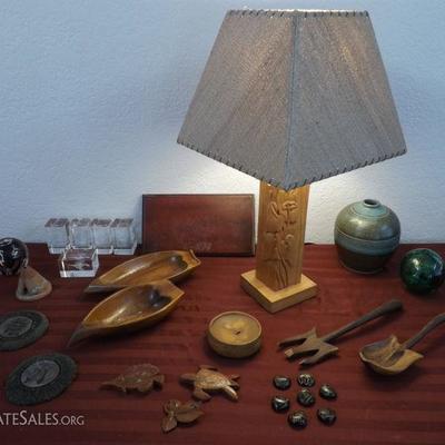 MMM054 Koa Like Lamp, Glass Paperweights, Wood Items & More!