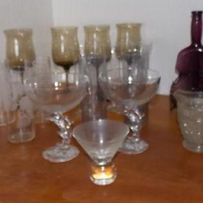 MMM086 Etched Tropical Prints Glass Tumblers, Wine Glasses & More