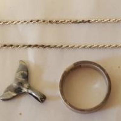 MMM069 Silver 925 & Koa Ring, Rope Chain, Whale Pendant