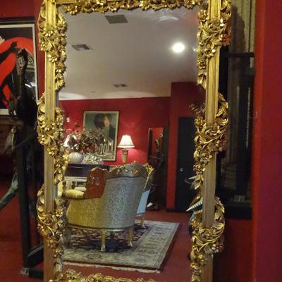 HUGE ROCOCO GOLD GILT MIRROR, CARVED FLORALS AND VINES, EXCELLENT CONDITION, 86