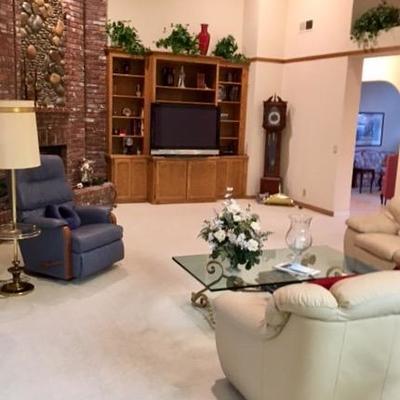 Living room furniture, decor and television