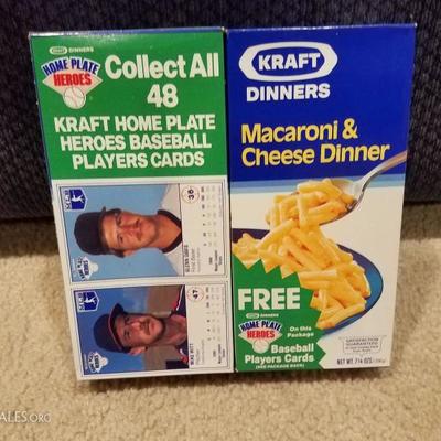 1970s Kraft Macaroni & Cheese boxes, unopened, with collectible player cards on the back. We have the whole set.