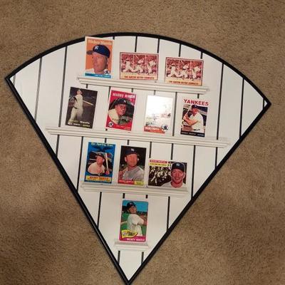 Mickey Mantle porcelain card collection with pinstripe display rack