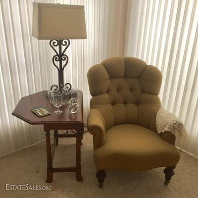 Antique Arm Chair and Drop Leaf End Table